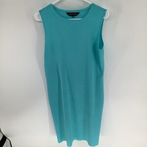 Ming Wang Knit Sleeveless Crew Neck Sheath Midi Dress M Teal Blue